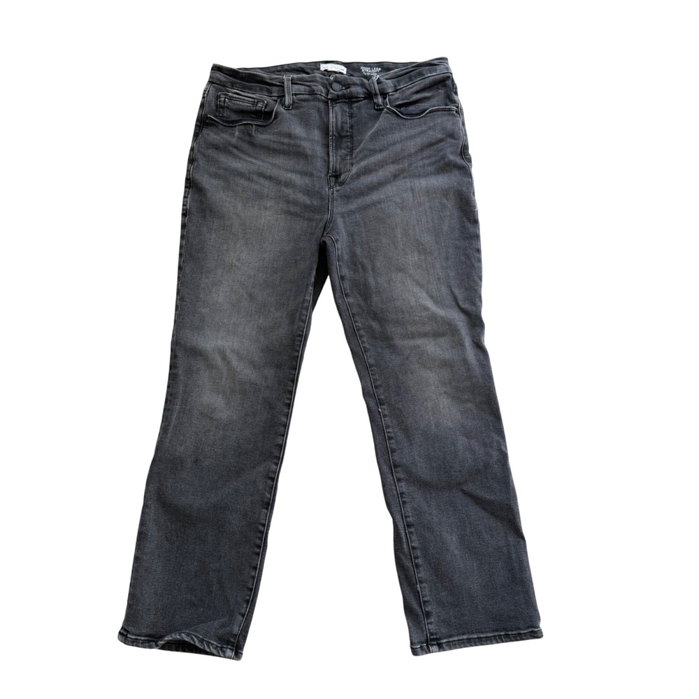 Good American Good Legs Straight Jeans Women's 14/32 Black Mid Rise Cropped